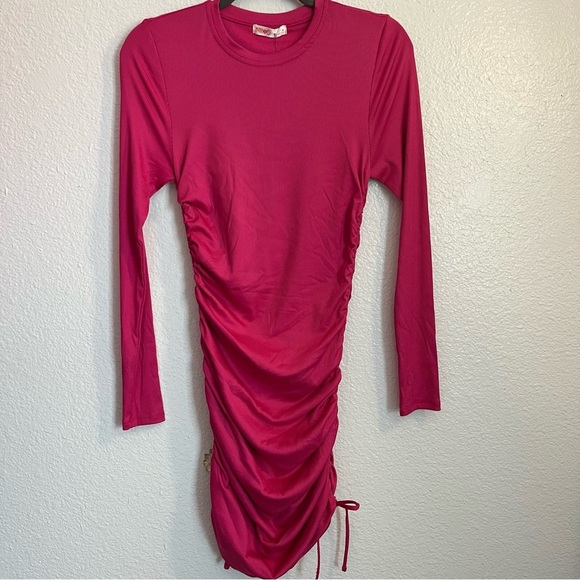 Barbie Pink Ribbed Bodycon Tie Dress Long Sleeves NEW - Picture 5 of 8